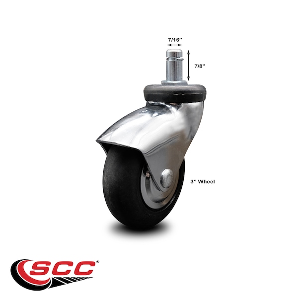 Service Caster 3 Inch Bright Chrome Hooded Neoprene Rubber 7/8 Inch Grip Ring Stem Caster SCC SCC-GR03S310-NPRB-BC-71678 - main